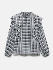 Mint Velvet Blue Checked Ruffle Blouse - Image 6 of 7