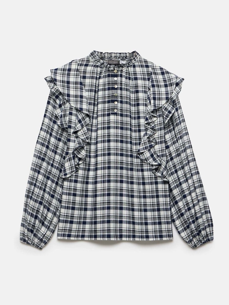 Mint Velvet Blue Checked Ruffle Blouse - Image 6 of 7