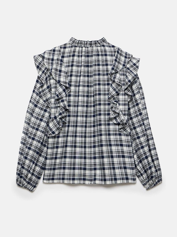 Mint Velvet Blue Checked Ruffle Blouse - Image 7 of 7
