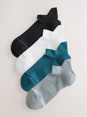 White/Grey/Navy Blue Active Cushioned Sports Trainer Socks 4 Pack - Image 1 of 7