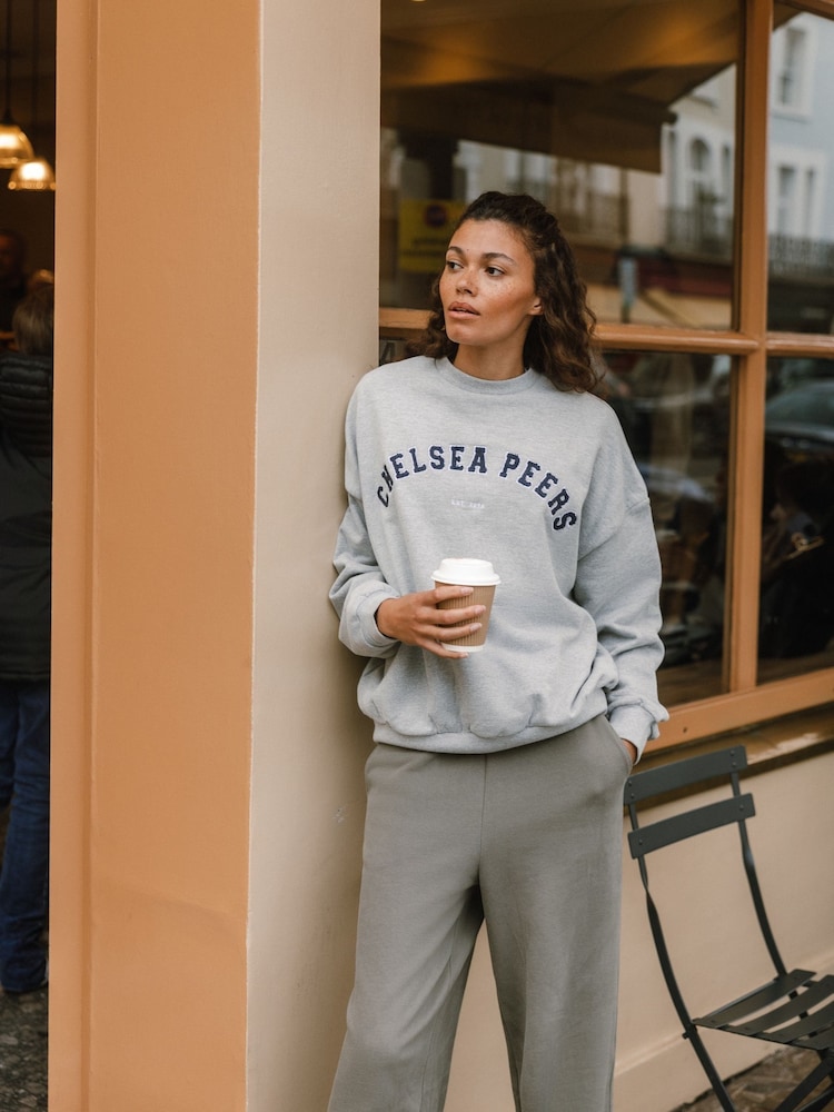Chelsea Peers Grey Cotton Embroidered Letterman Logo Sweatshirt - Image 2 of 3