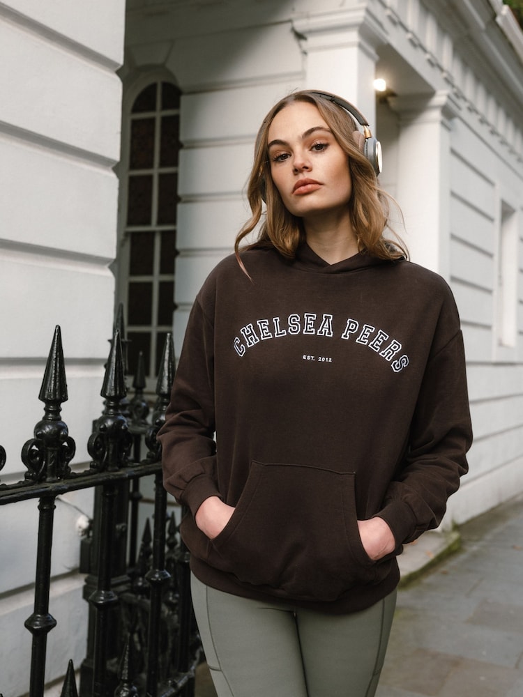 Chelsea Peers Brown Cotton Embroidered Logo Hoodie - Image 1 of 5