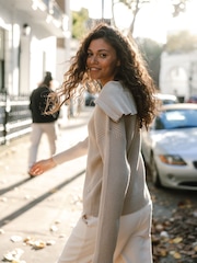 بيج - Chelsea Peers Ribbed Knit Quarter Zip Funnel Sweatshirt - صورة 5 من 5