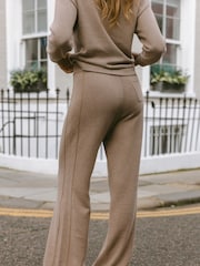 Chelsea Peers Nude Cashmere Blend Knitted Wide Leg Joggers - Image 3 of 5