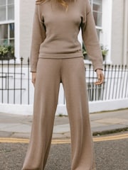 Chelsea Peers Nude Cashmere Blend Knitted Wide Leg Joggers - Image 4 of 5