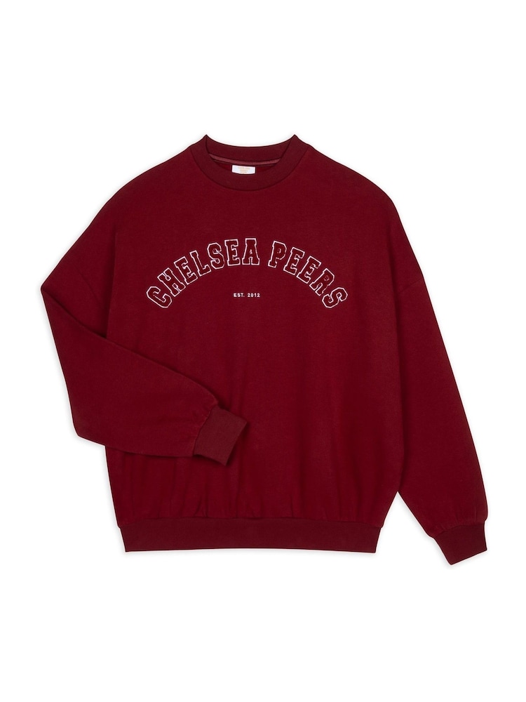 Chelsea Peers Red Cotton Embroidered Letterman Logo Sweatshirt - Image 2 of 3