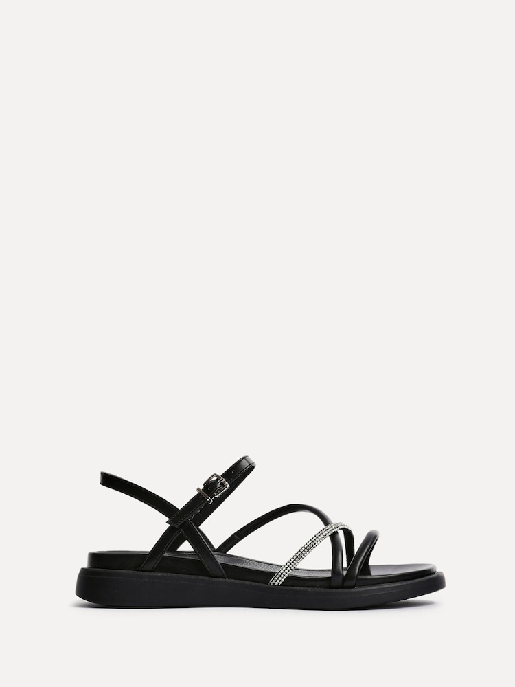 Linzi Black Spark Diamante Strappy Flat Sandals - Image 2 of 5