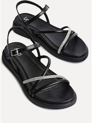 Linzi Black Spark Diamante Strappy Flat Sandals - Image 4 of 5