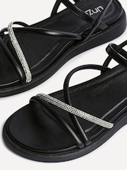 Linzi Black Spark Diamante Strappy Flat Sandals - Image 5 of 5
