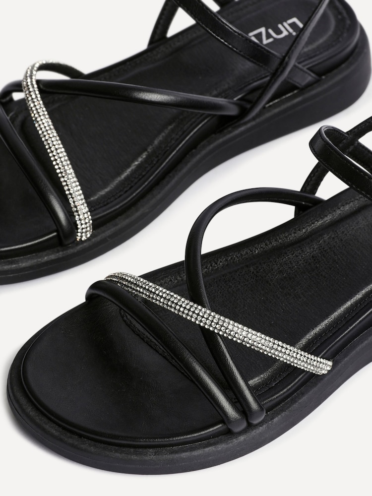 Linzi Black Spark Diamante Strappy Flat Sandals - Image 5 of 5 Linzi Black Spark Diamante Strappy Flat Sandals - Image 5 of 5