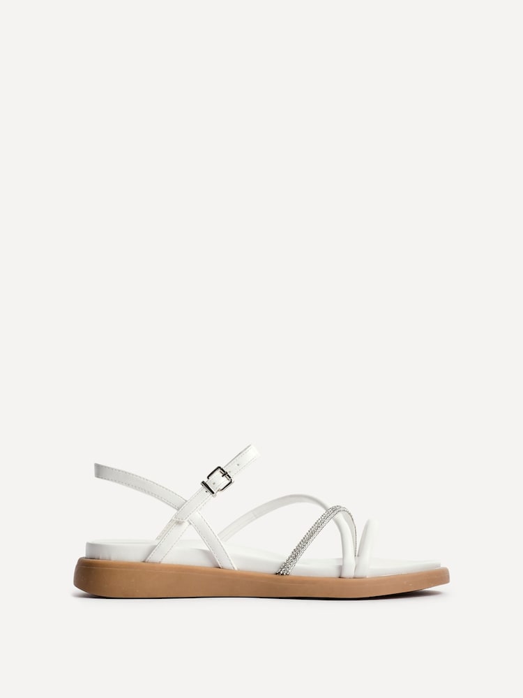Linzi Nude Spark Diamante Strappy Flat Sandals - Image 2 of 5