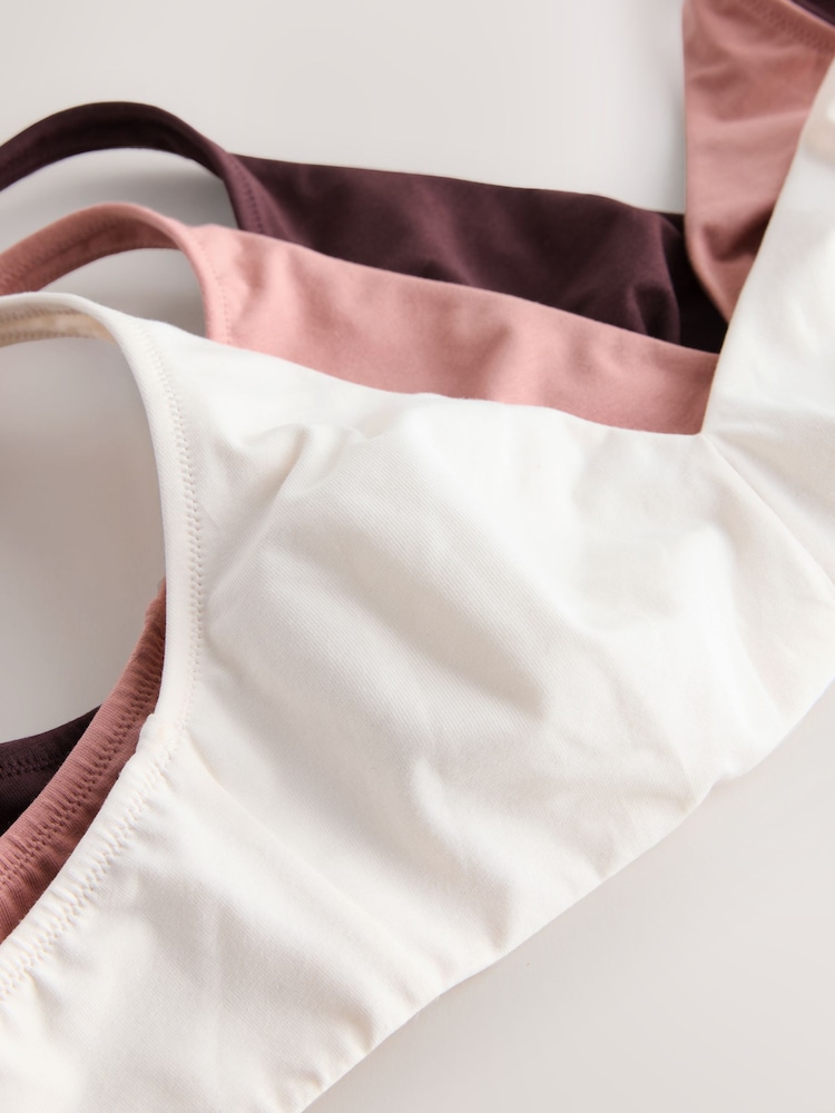 Chocolate/Pink/Cream Non Padded Non Wire Cotton Blend Ultimate Comfort Bras 3 Pack - Image 9 of 9