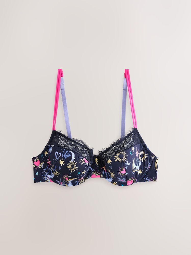 Navy Print Pad Plunge CoppaFeel X Next Bra - Image 1 of 4