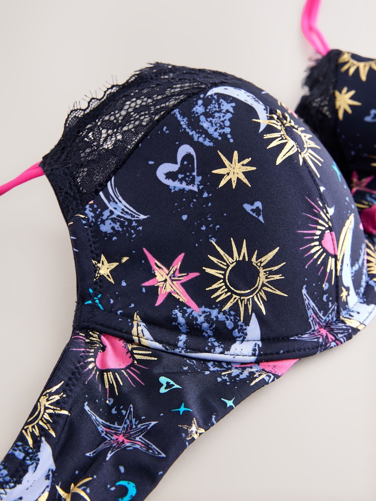 Navy Print Pad Plunge CoppaFeel X Next Bra - Image 4 of 4