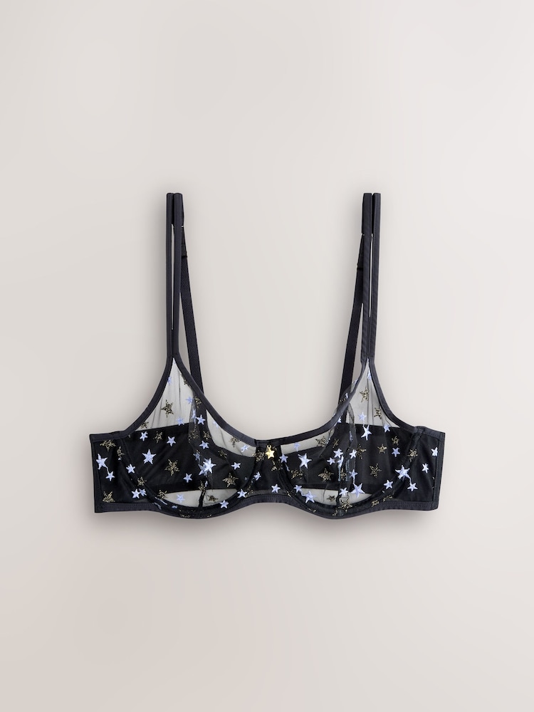 Black Non Pad Balcony Embroidered CoppaFeel! Non Pad Balcony Bra - Image 1 of 4