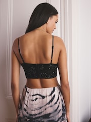 Black Premium Embellished Lace and Sequin Longline Bralette - Image 3 of 4