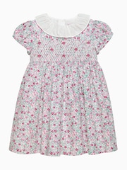 Trotters London Pink Floral Catherine Smocked 100% Cotton Dress - Image 3 of 5