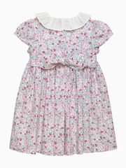 Trotters London Pink Floral Catherine Smocked 100% Cotton Dress - Image 4 of 5