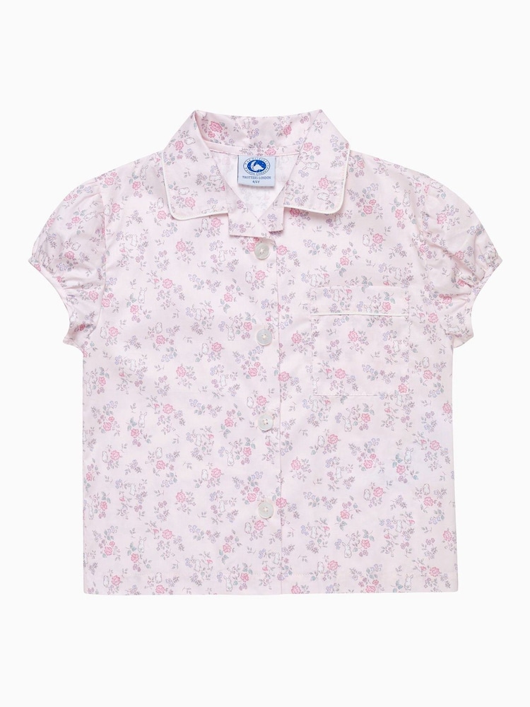 Trotters London Pink Bunny Woven Short 100% Cotton Pyjama Set - Image 3 of 4
