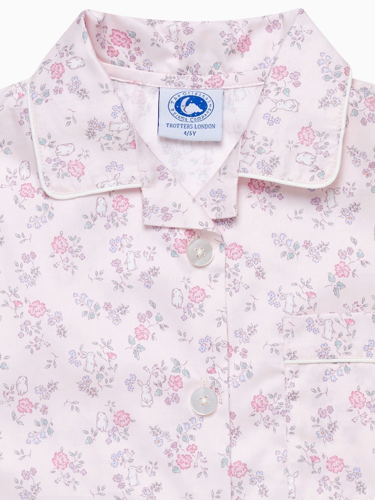 Trotters London Pink Bunny Woven Short 100% Cotton Pyjama Set - Image 4 of 4 Trotters London Pink Bunny Woven Short 100% Cotton Pyjama Set - Image 4 of 4