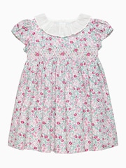 Trotters London Little Pink Floral Catherine Smocked 100% Cotton Dress - Image 1 of 3
