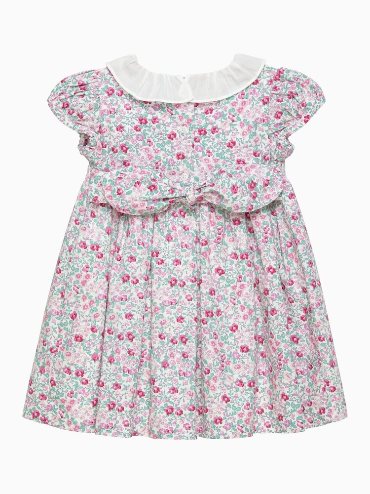 Trotters London Little Pink Floral Catherine Smocked 100% Cotton Dress - Image 2 of 3
