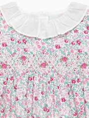 Trotters London Little Pink Floral Catherine Smocked 100% Cotton Dress - Image 3 of 3