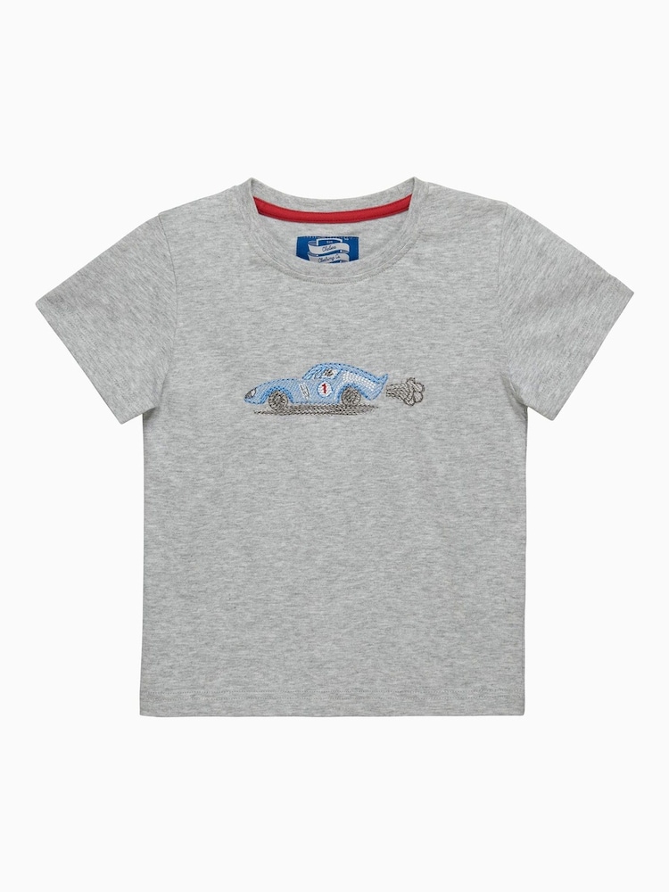Trotters London Grey Marl Sebastian Car 100% Cotton T-Shirt - Image 1 of 3 Trotters London Grey Marl Sebastian Car 100% Cotton T-Shirt - Image 1 of 3