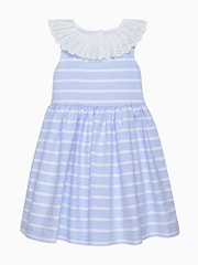 Trotters London Blue Stripe Broderie Collar Dress - Image 1 of 3