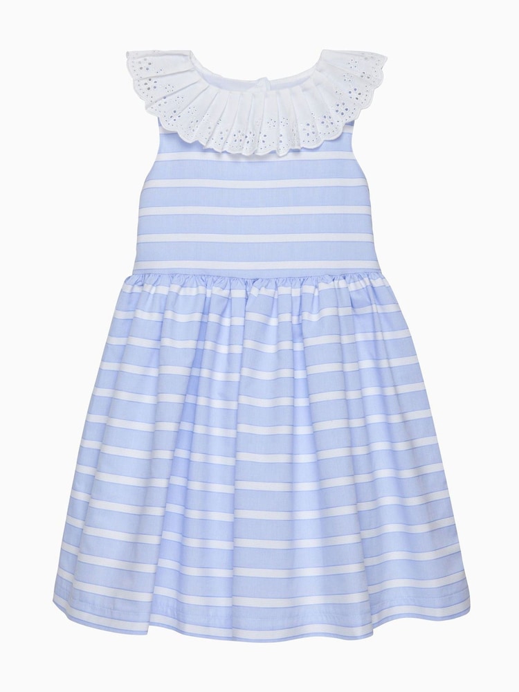 Trotters London Blue Stripe Broderie Collar Dress - Image 1 of 3