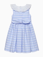 Trotters London Blue Stripe Broderie Collar Dress - Image 2 of 3