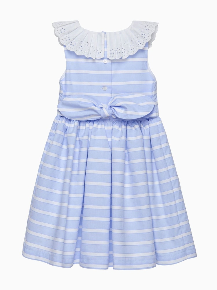 Trotters London Blue Stripe Broderie Collar Dress - Image 2 of 3