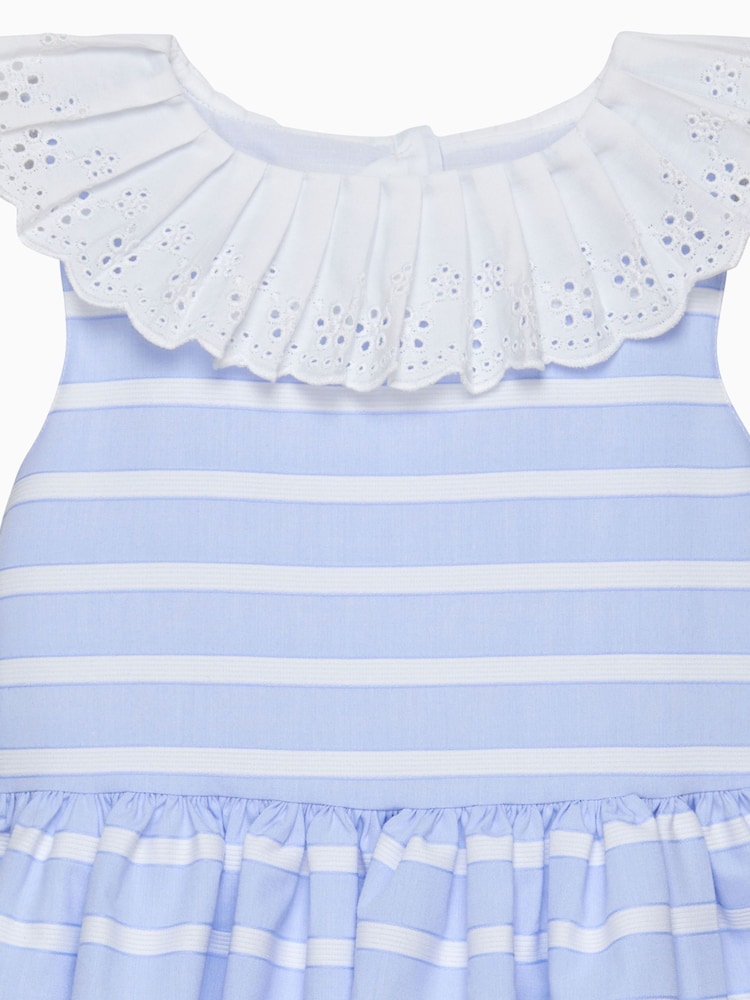 Trotters London Blue Stripe Broderie Collar Dress - Image 3 of 3