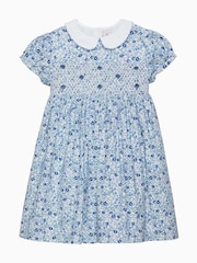 Trotters London Blue Floral Catherine Smocked 100% Cotton Dress - Image 1 of 4