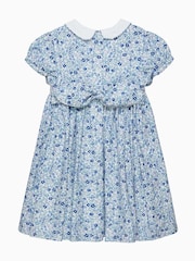 Trotters London Blue Floral Catherine Smocked 100% Cotton Dress - Image 2 of 4