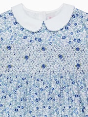 Trotters London Blue Floral Catherine Smocked 100% Cotton Dress - Image 3 of 4