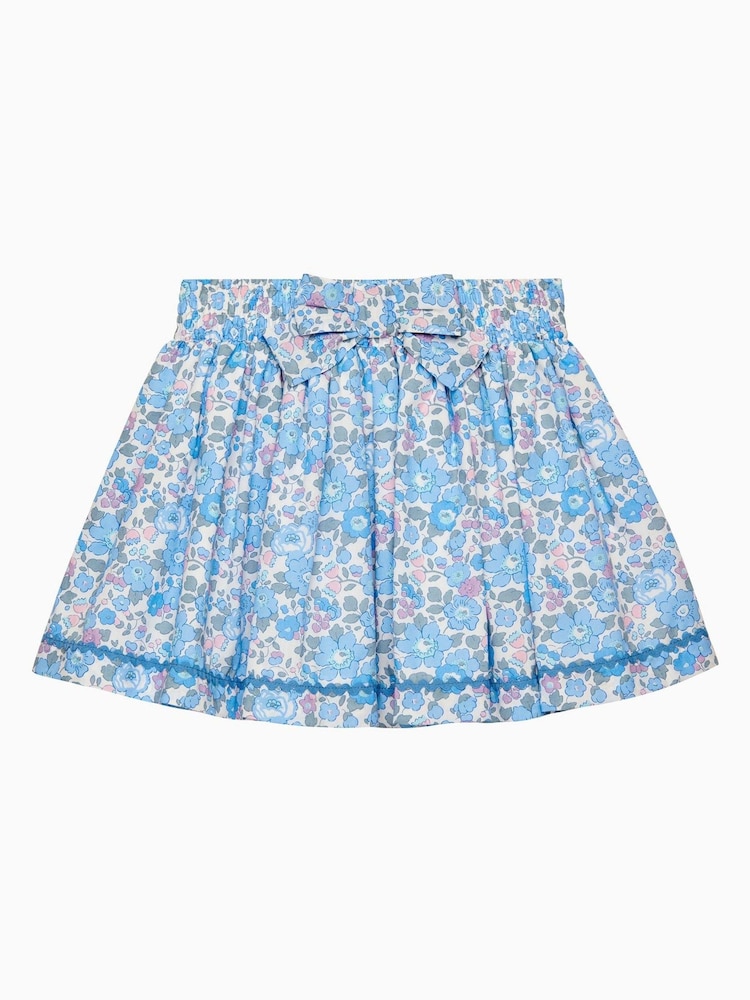 Trotters London Liberty Blue Print Betsy Bow 100% Cotton Skirt - Image 1 of 3 Trotters London Liberty Blue Print Betsy Bow 100% Cotton Skirt - Image 1 of 3