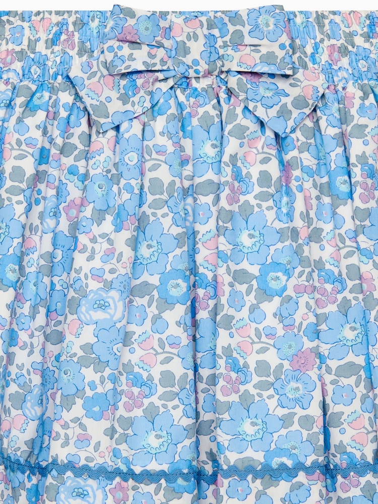 Trotters London Liberty Blue Print Betsy Bow 100% Cotton Skirt - Image 3 of 3