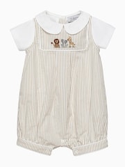 Trotters London Newborn Natural Oatmeal Augustus And Friends Romper - Imagen 1 de 3