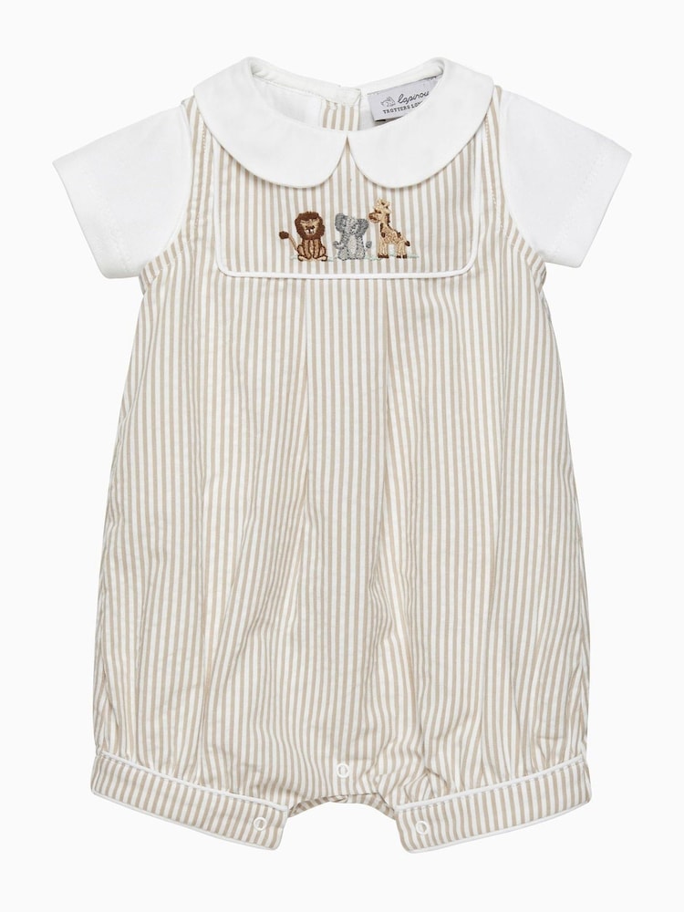 Trotters London Newborn Natural Oatmeal Augustus And Friends Romper - Imagen 1 de 3