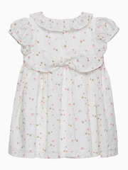 Trotters London Little Floral Bee 100% Cotton Smocked White Dress - Image 2 of 3