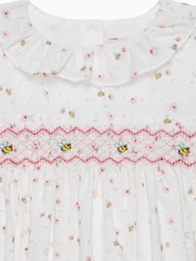 Trotters London Little Floral Bee 100% Cotton Smocked White Dress - Image 3 of 3