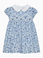 Trotters London Little Blue Floral Catherine Smocked 100% Cotton Dress - Image 1 of 3