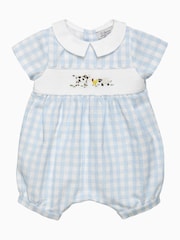 Trotters London Newborn Blue Gingham Farmyard Romper - Image 1 of 3