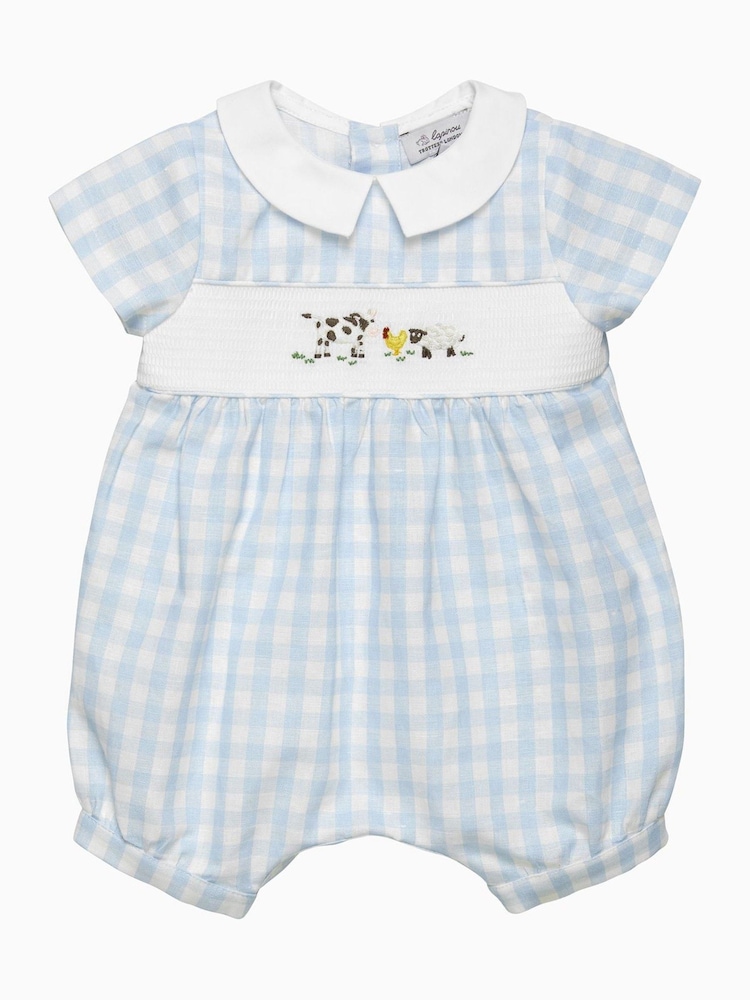 Trotters London Newborn Blue Gingham Farmyard Romper - Imagen 1 de 3 Trotters London Newborn Blue Gingham Farmyard Romper - Imagen 1 de 3