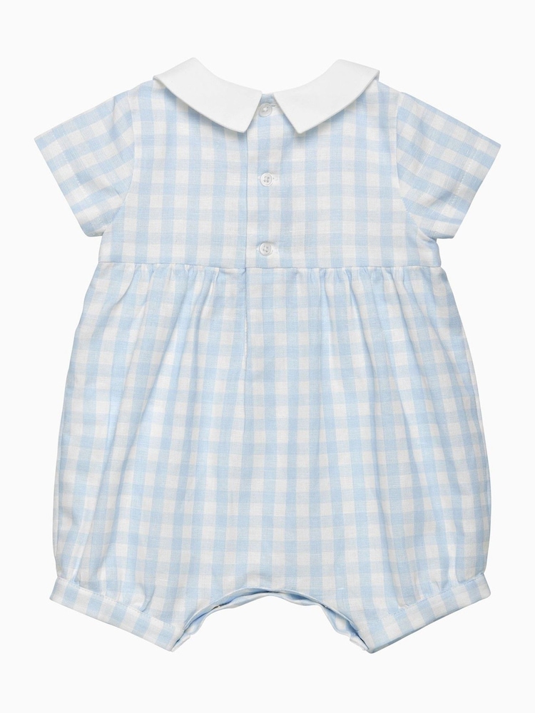 Trotters London Newborn Blue Gingham Farmyard Romper - Image 2 of 3