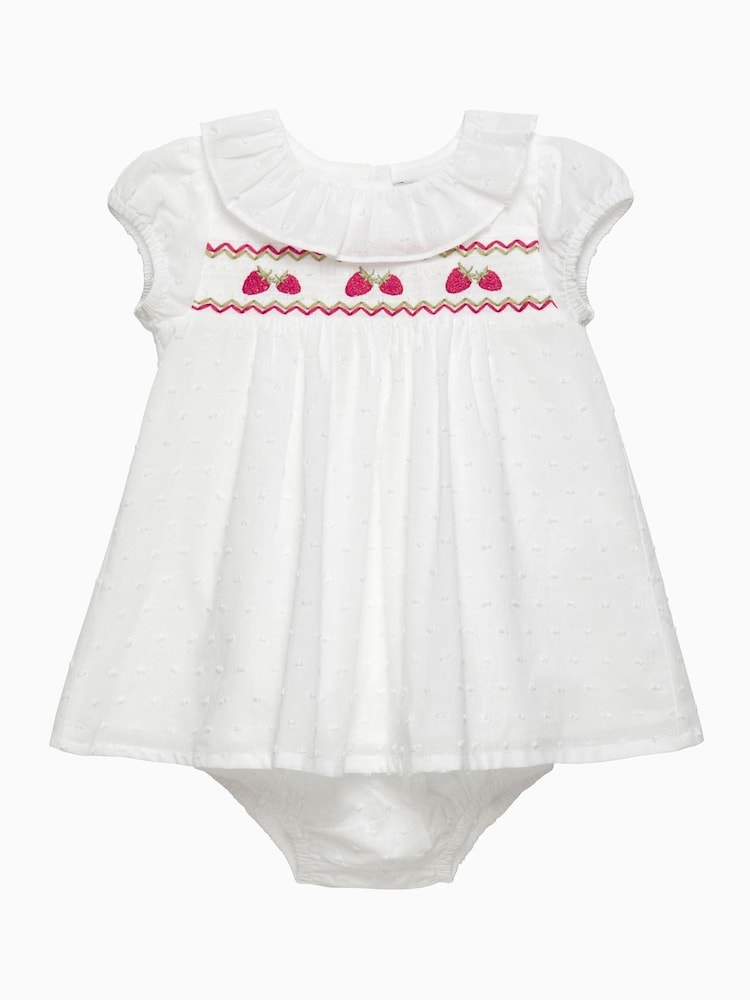 Trotters London Newborn Strawberries 100% Cotton My First Smocked Dress - Image 1 of 3 Trotters London Newborn Strawberries 100% Cotton My First Smocked Dress - Image 1 of 3