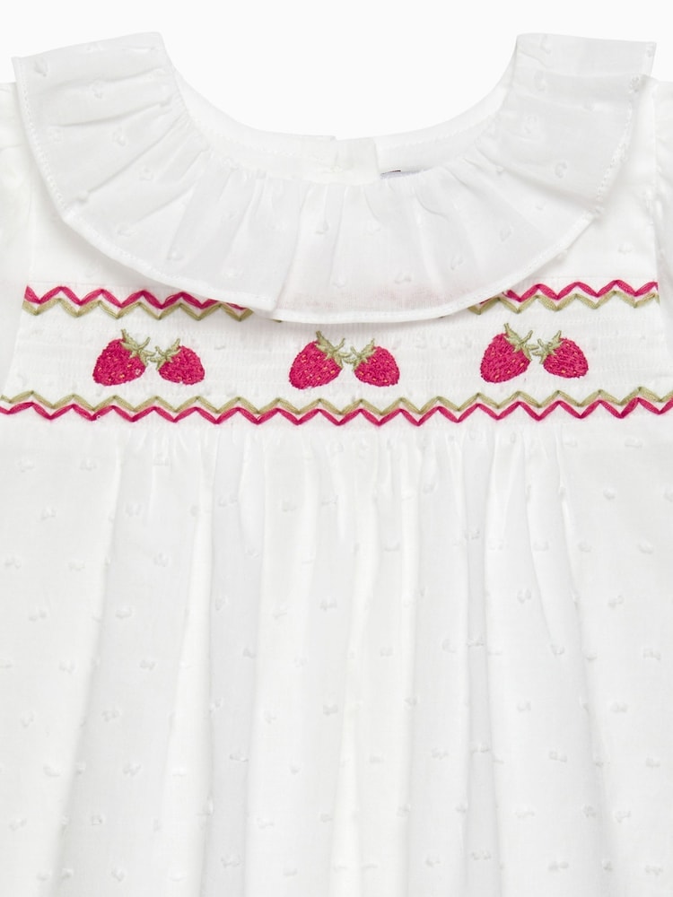 Trotters London Newborn Strawberries 100% Cotton My First Smocked Dress - Image 3 of 3 Trotters London Newborn Strawberries 100% Cotton My First Smocked Dress - Image 3 of 3