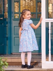 Trotters London Liberty Print Blue 100% Cotton Betsy Smocked Dress - Image 2 of 5