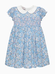 Trotters London Liberty Print Blue 100% Cotton Betsy Smocked Dress - Image 3 of 5